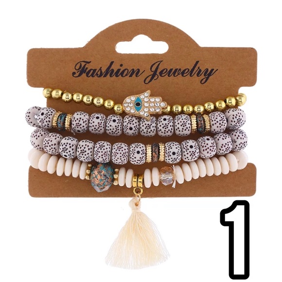 ✨NEW 4pc boho bodhi bead hamsa tassel bracelet set - Picture 2 of 8